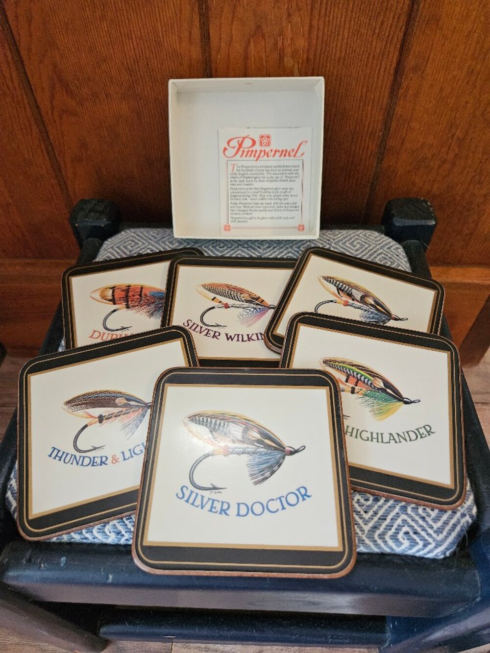 Vintage Pimpernel Coaster Set of 6, Fly Fishing Lures
